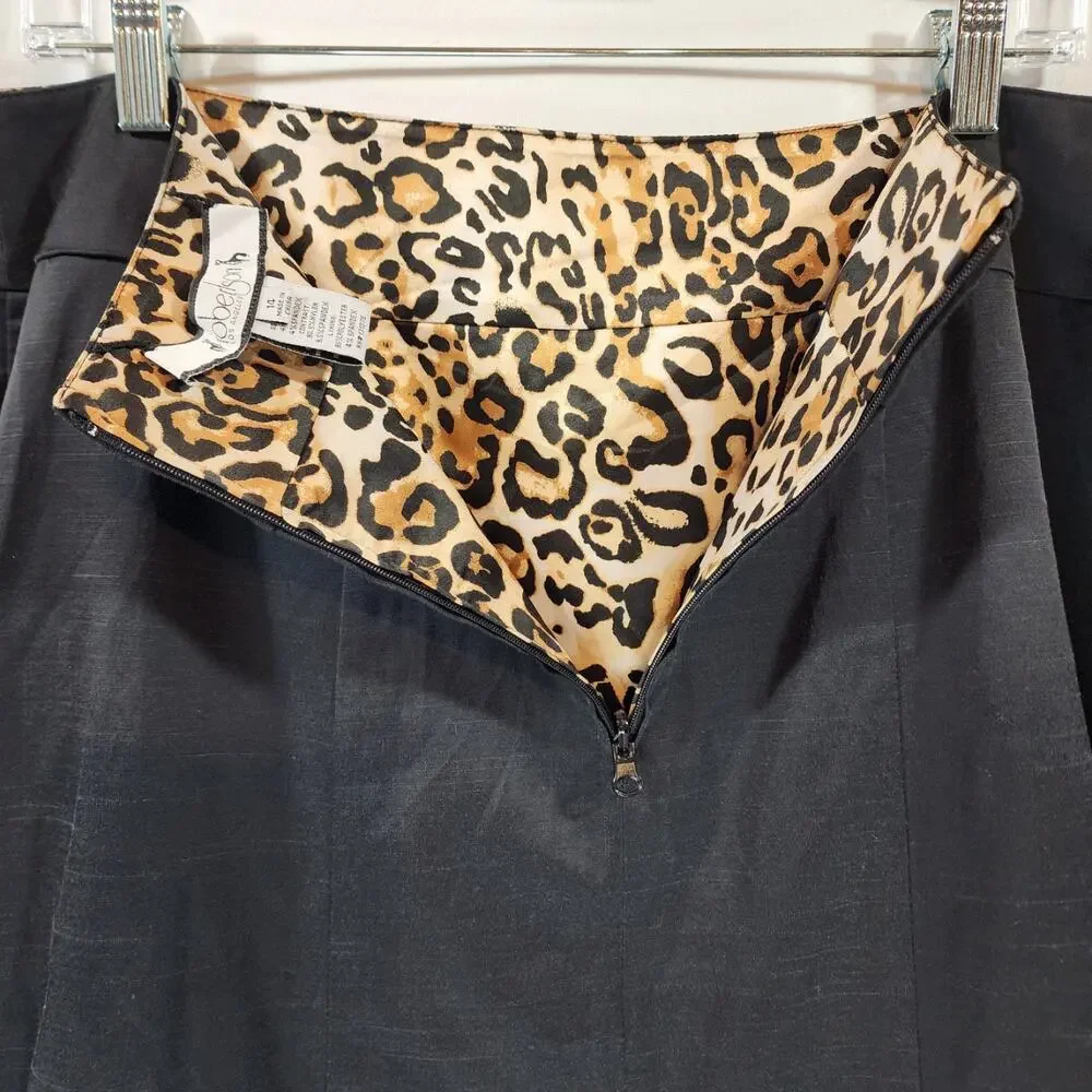 Robertson Los Angeles satin animal print reversable lace trim skirt womans sz 14